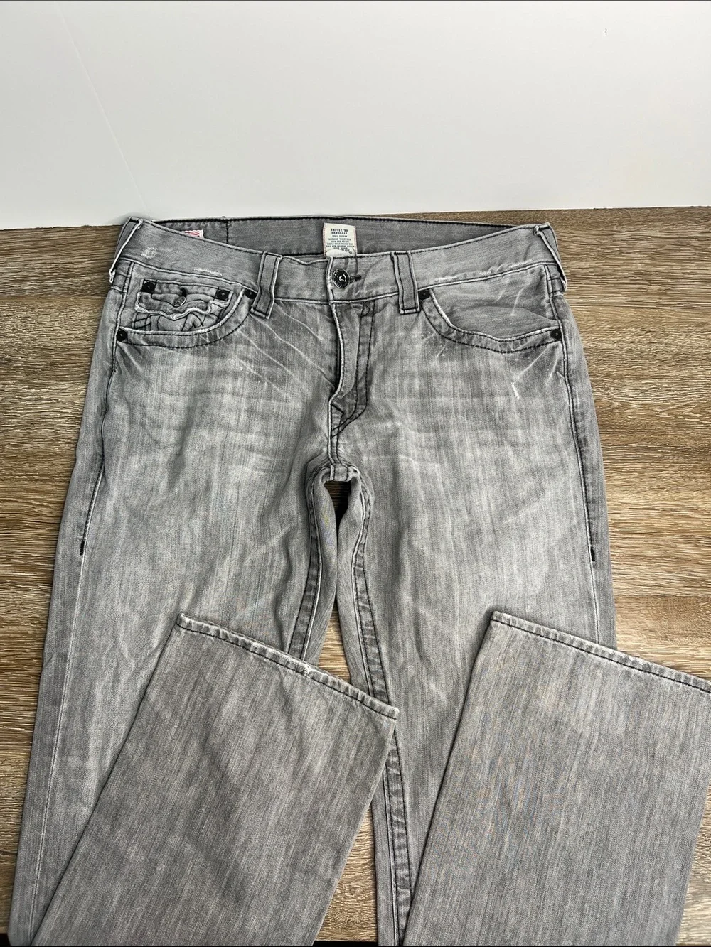 True Religion Ricky Straight Leg Jeans Men’s 34 Gray Wash Made in USA Y2K Denim